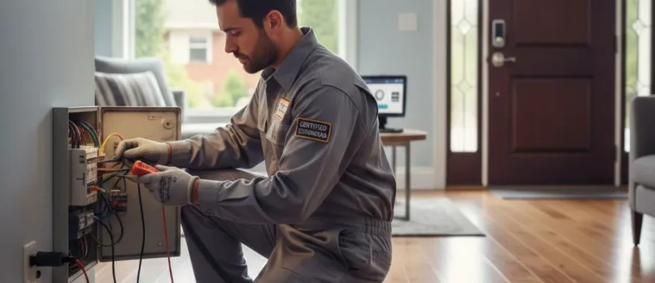 Técnico profesional realizando reparaciones en un hogar seguro